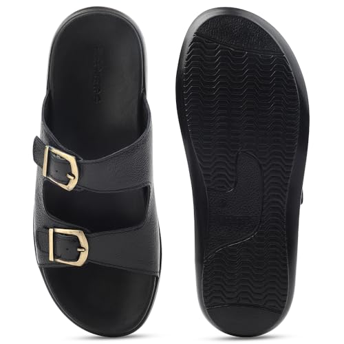 Image of Liberty Healers MDL-11E Men Casual Sandals, Black & Brown - Formal Look Sandals for Men with Buckle Strap - Stylish Flat Sandal for Man - Lightweight and Comfortable Footwear