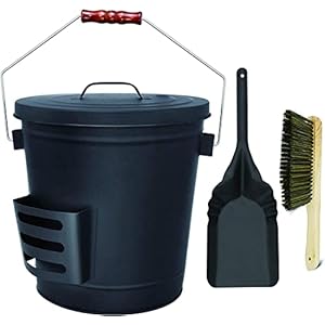 Denmay 15343 Asemmer met deksel, schop en handbezem, 5,2 gallon gegalvaniseerde ijzeren emmer voor vuurkorven, haard, houtkachels binnen en buiten