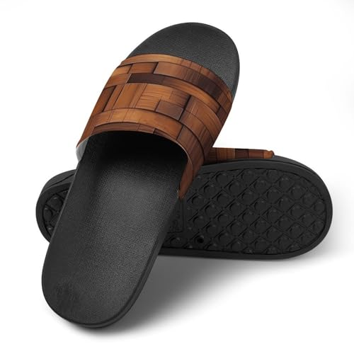 Brown Wooden Wall Non Slip Slides Sandals for Women Men Quick Drying Shower Shoes for Bathroom Pool Beach4