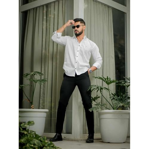Image of Foomer Stylish Men Club Wear Satin Cotton Shirt | Regular Fit Full Sleeve Shirt for Mens & Boys | Lightweight & Breathable | Shirts for Office, Casual, Party | Available Sizes S to 2XL