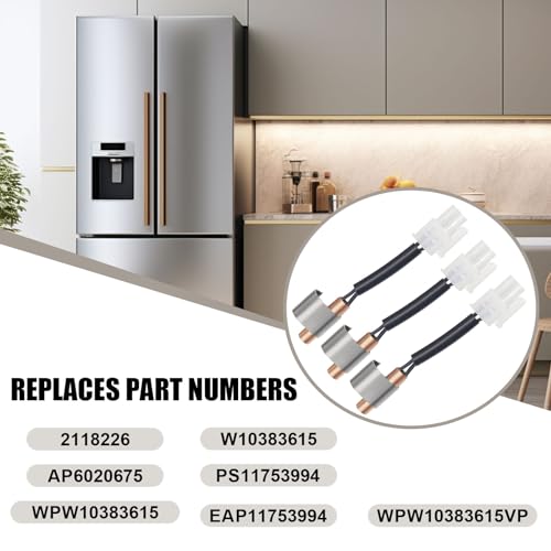 Termistor W10383615 de refrigerador con clip compatible con AP6020675 y PS11753994, pack de 3 6