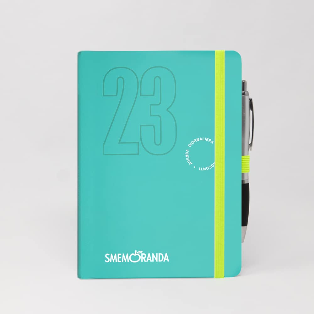Smemoranda Daily Agenda 2023 Ice Blue, 12 Months Planner, Large 13x18.8 cm, Home Office University, Soft Cover, Squared Pages