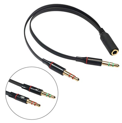 Image of BigPlayer 3.5mm Headset Audio Mic Splitter Cable Female Port to Dual Male Connectors for Laptop PC Computer Headphone Microphone Interface Black White
