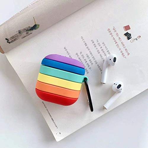 Silicone Case For Airpods Pro, Cute Rainbow Protective Soft Rubber Thick Cover With Anti-Lost Keychain For Kids Teens Girls Boys (Rainbow 01) #TOP4