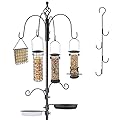 Deluxe Bird Feeding Station Kit Bird Feeder Pole Wild Bird Feeder Hanging Kit Planter Hanger Multi Feeder Hanging with Metal Suet Feeder Bird Bath for Attracting Wild Birds (1 Pack)