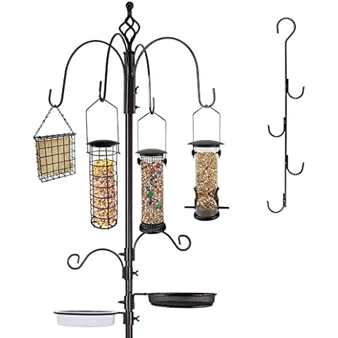 Deluxe Bird Feeding Station Kit Bird Feeder Pole Wild Bird Feeder Hanging Kit Planter Hanger Multi Feeder Hanging with Metal Suet Feeder Bird Bath for Attracting Wild Birds (1 Pack) Cover
