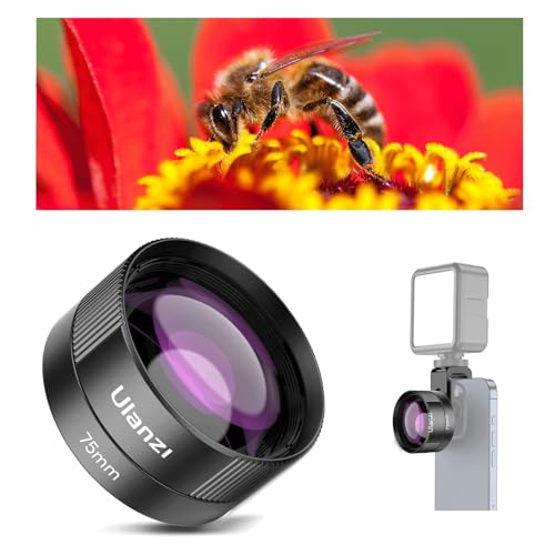 Handy Kamera Objektiv 75mm, ULANZI CL-003 Handy Makroobjektiv, 110x HD Vergrößerung, Kameraobjektiv Set mit 17mm Objektiv Clip Kompatibel mit iPhone...