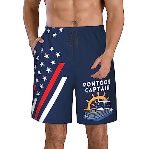 Pon-toon Cap-Tain - Pon-toon Boat - Pon-tooning Party Men's Beach Shorts Swim Trunks with Pockets Sports Shorts L2