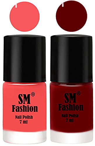 Image of Long Lasting Nail Polish | Nail Paint Combo 7 ml Each) - Set of 2 Light Pink-Dark Red