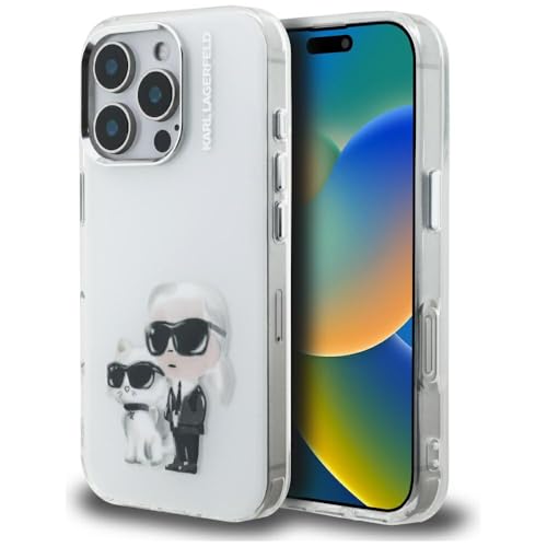 CG MOBILE Karl Lagerfeld IML Aquarelle Karl & Choupette & Logo Coque pour iPhone 16 Pro (blanc)