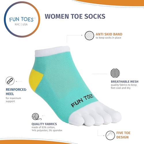 Image of FUN TOES Women's Cotton Toe Socks-Barefoot Running- Breathable- 6 Pairs Pack-Size 9-11 Lightweight