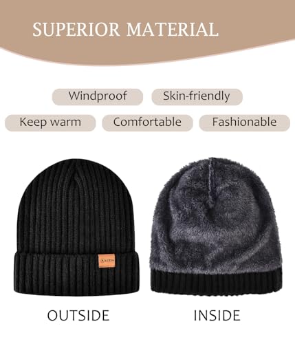 LCZTN Winter Beanie Hat and Touchscreen Gloves Set for Men and Women,Beanie Gloves Set with Warm Knit Fleece Lined - Image 3