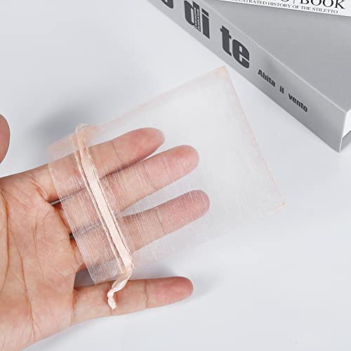 Image of HRX Package 100pcs Little Organza Bags 3 x 4 inch, Blush Peach Mesh Bags Drawstring Pouches for Jewelry Bracelets Candy Party Favor Small Gift