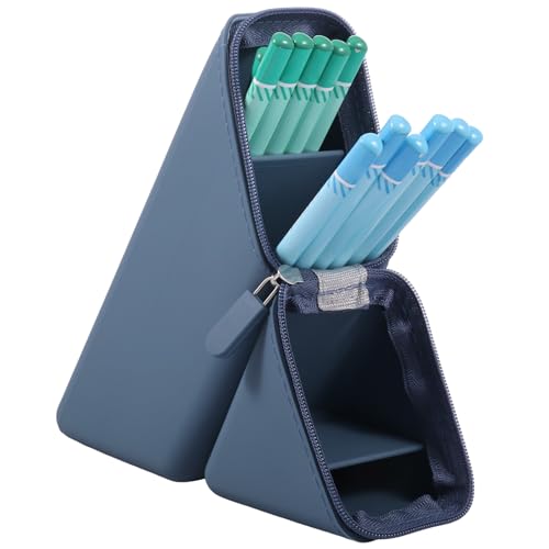 Pencil Case, 60° Dividers Silicone Pen Pouch Bag with Nonslip Stability for School Supplies Office College Students Teachers and Traveler Versatile Organizer for Makeup Brush Holder (Dark Blue)
