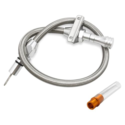 29.5 inch Silver Stainless Transmission Dipstick Tube Fit for GM 4L80E 700R4 4L60E with Firewall Mounted Stainless Steel Braided Hose