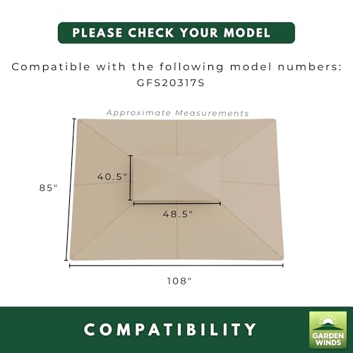 Garden Winds Reinforced RipLock 350 Replacement Canopy Top Cover Compatible with Bay Window 10' x 12' Gazebo Models L-GZ120PST-2, L-GZ120PST-2D - Beige