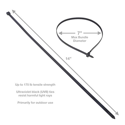 Image of Gardner Bender 46-424UVB Heavy-Duty Cable Tie, 24 inch, 180 lb, Electrical Wire and Cord Management, Nylon Zip Tie, 50 Pk, UV Resistant Black