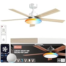 Lumary 52 Smart Ceiling Fan with RGBAI Lights Remote, RGB & Stepless Color Temperature, Work with Alexa/Google/App, 46 Scenes, Modern Flush Mount Low Profile Ceiling Fan for Bedroom Kids Room, White