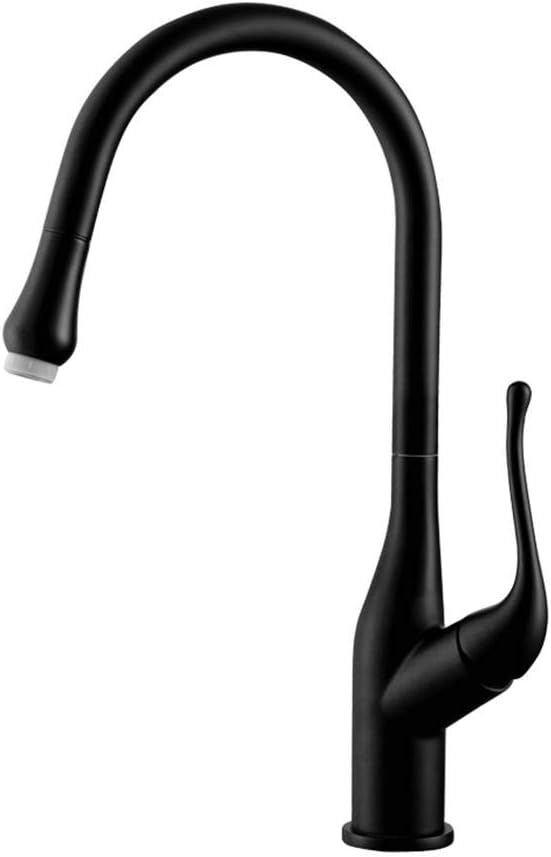 プルダウンスプレー付きキッチン蛇口、キッチンシンク用温冷蛇口伸縮式キッチンシンク蛇口-ブラック