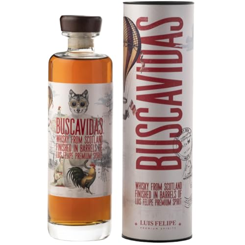Buscavidas - Whisky Premium Luis Felipe | Afinado en barricas de roble americano | 40% Vol | Sello exclusivo de autor | Whisky escocés importado | Sabor intenso y redondo | Botella 70 cl