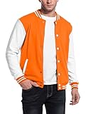 COOFANDY Men's Fashion Varsity Jacket Causal Slim Fit Cotton Letterman Baseball Bomber Jackets, Orange, Medium