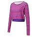 Women Cat Halloween Costumes Long Sleeve Pink Purple Striped T-Shirt Crew Neck Slim Crop Top Party Cosplay Outfit (Purple, M)
