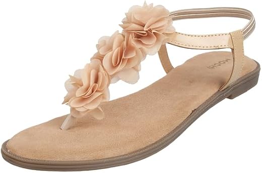 Mochi Women Floral T-Strap Comfortable Casual Sandals
