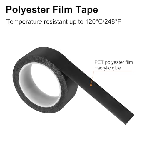 Image of uxcell 1 Rolls Black 1.38 Inch x 72 Yards Polyester Film Electrical Tape PET Tape High Temperature Heat Resistant Tape for Transformer Motor Wire 5S Positioning Logo,35mm x 66m