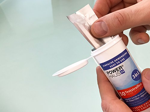 Pooltester mit 50 Teststäbchen für Chlor, pH-Wert und Algenschutz