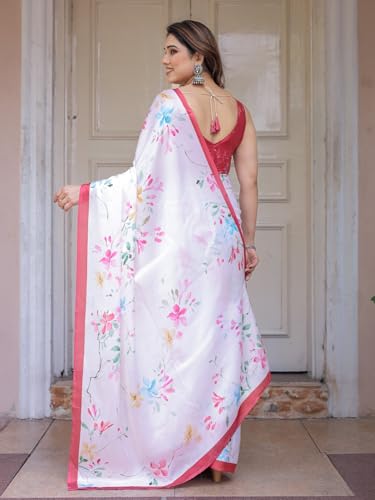 Image of ALMAARI FASHION Women's Floral Printed Georgette Satin Saree with Unstitched Blouse Piece | Traditional Ethnic Wear Sarees | Soft Lightweight Ethnic Office Wear Daily Wear Indian Sari (SG 181-190 F)