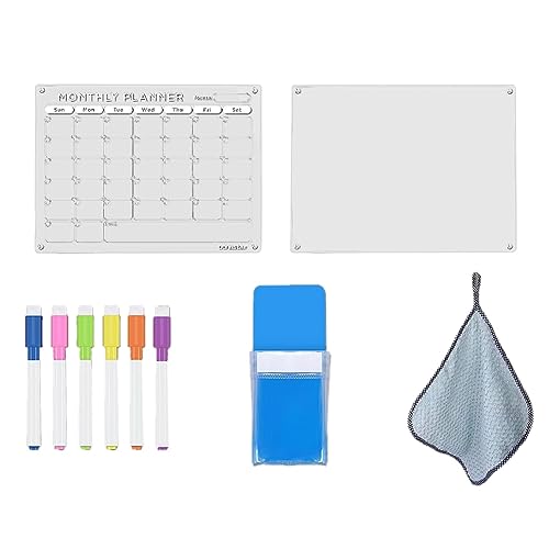 Eighosee Calendario de AcríLico MagnéTico para Nevera Calendario de Nevera Transparente y Juego de Tableros de PlanificacióN MagnéTicos BolíGrafo de Colores + Toalla
