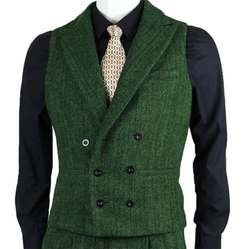 Men Brown Herringbone Tweed Slim Fit Waistcoat Double Breasted Sleeveless For Wedding Party Prom Suit Vests4