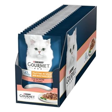 Purina Gourmet Perle Filettini in Salsa Cibo Umido per Gatti con Salmone 26 Buste da 85g