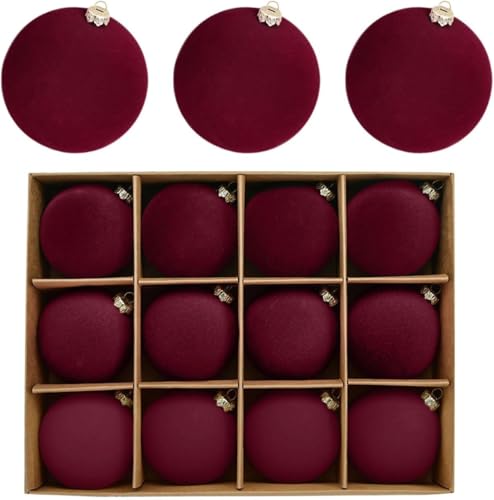 La Mejor Recopilación de Esferas los mejores 10. 47 VOSTEVAS 12 Navideñas Esferas de Terciopelo, 2.34 Pulgadas Vintage Burdeos Rojas Navideña Bolas Velvet para Arbol de Navidad Adornos, Colgantes Decoration Navideños
