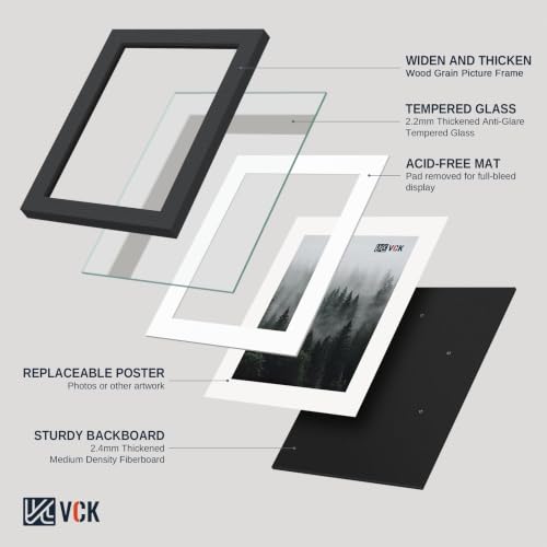 Image of VCK 24x36 Poster Frame 5 Pack, Black Exclusive Wood 20x30 Mat, for Picture