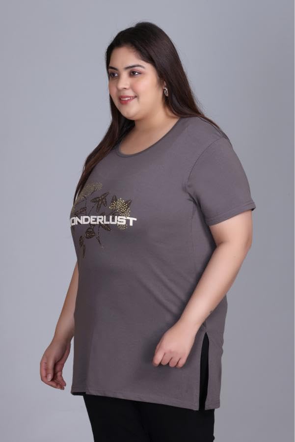 Image of In Love Women's Plus Size Longline T-Shirt with Side Pocket, 3 /4 Sleeve, Crew Neck
