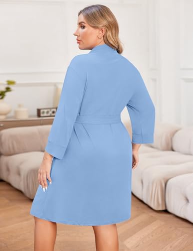 Image of Ekouaer Women Plus Size Robe Knee Length Lightweight Bathrobe Short Kimono Robes with Pockets Maternity Robe