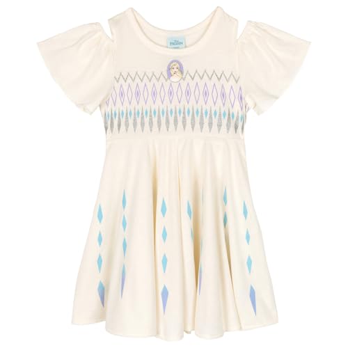 Disney Princess Frozen Little Girls Square Neck Skater Dress Soft Cream Elsa 5