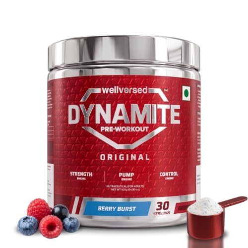 Image of Dynamite Original Pre Workout For Men (30 Servings, Berry Burst) For Focus & Energy Boost With 6500mg Citrulline Complex | Preworkout Supplements For Men - 420g