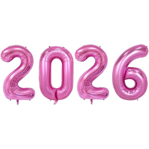 Image of 2026 Pink Foil Balloons, 32 Inch, Hot Pink | Huge Foil Number 2026, Red, New Year Eve, Graduation, Christmas Decorations