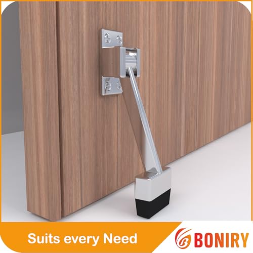 Image of Boniry Heavy-Duty Door Stopper with Adjustable Rubber Grip | Wall-Mounted Door Holder for Wooden and Metal Doors | Durable and Easy Install (Silver)