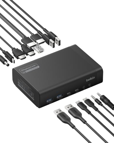 Belkin Connect Dock 14-en-1, 140 W, Affichage Double, USB-C 4K 60 Hz, DisplayLink, Transfert De 10 Gbit/s, Port Ethernet De 1 Gbit/s, Extension De Connexion pour Ordinateurs Portables