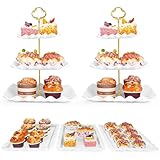 5 Pcs Dessert Table Display Set - 2 Pcs 3-Tier Dessert Display Stands & 3 Pcs Serving Tray - Dessert Trays Dessert Stands Treat Table Displays Set for Tea Parties,Birthdays & Baby Showers