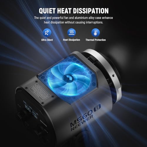 Image of NEEWER MS60B 65W COB LED Video Light with Battery Kit, 2.4G /APP Control, 2 x 7800mAh NP-F970 Battery, Fast Charge, 2700K-6500K, PWM Dimming, 40000lux /1m, CRI97+ /TLCI98+, 12 Scenes,