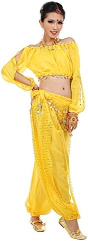 Maylong Womens Harem Pants Belly Dance Outfit Halloween Costume DW29 (Yellow)