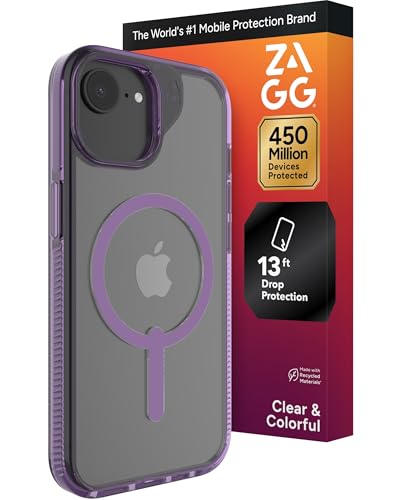 Image of ZAGG Santa Cruz Snap Case for iPhone 17e / 16e / 15 /14 / 13-13ft Drop Protection, Wireless Charging Compatible, Graphene Strength, 70% Recycled Material, Anti-Scratch, Clear, Hyacinth Purple