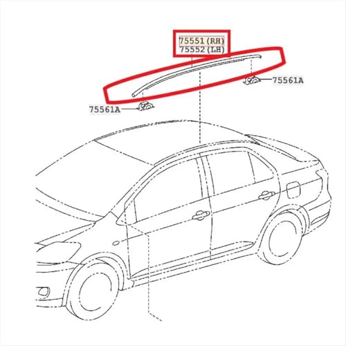 Tira de acabado de techo y gomas de sellado compatibles con Toyota Yaris Sedan 07-11 5
