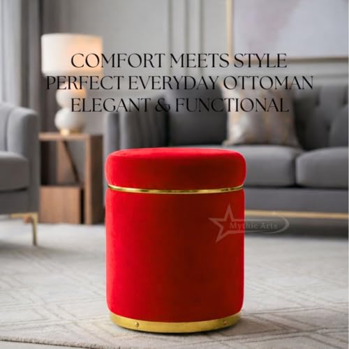 Image of Ottoman Stool for the Living Room Ottoman Pouffes for Sitting, Puffy Stool for Living Room Dressing Table Stool RED