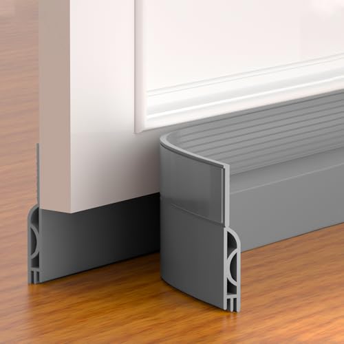 Pundin Door Draft Stopper,Adjustable Door Sweep for Bottom of Door,Silicone Weather Stripping Door Bottom Seal Blocker Air Noise,Under Door Gap Filler for Interior/Exterior Doors(Grey, 39inch)