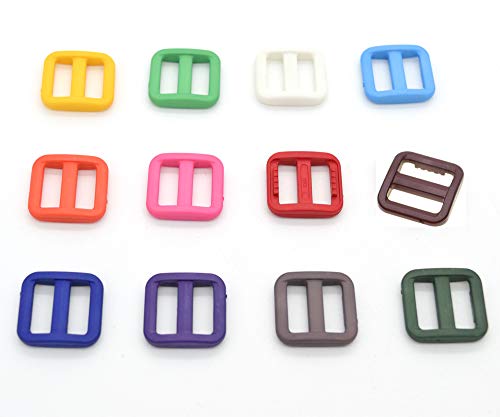 Sacoora 12Pcs 5/8" Plastic Colorful Slider Tri Glide Adjust Buckle For Backpack Belt Straps Dogs Collar Webbing Parts Accessories #TOP1